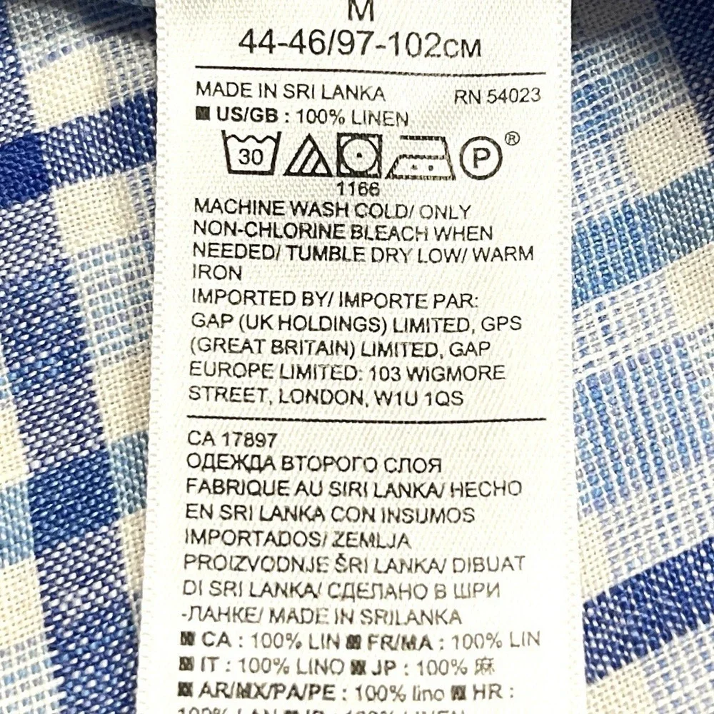 Banana Republic Camden Linen Shirt Mens M Standard Fit Blue Plaid Long Sleeve
